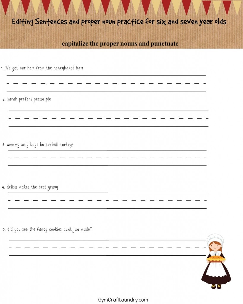 Thanksgiving proper nouns and editing with free printable  free worksheets, learning, alphabet worksheets, and grade worksheets Free Sentence Correction Worksheets 1024 x 819
