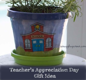 potted plant for teacher, teachers appreciation, teacher gift, decoupage idea, flower pot modge podge, modge podge idea, modge podge craft