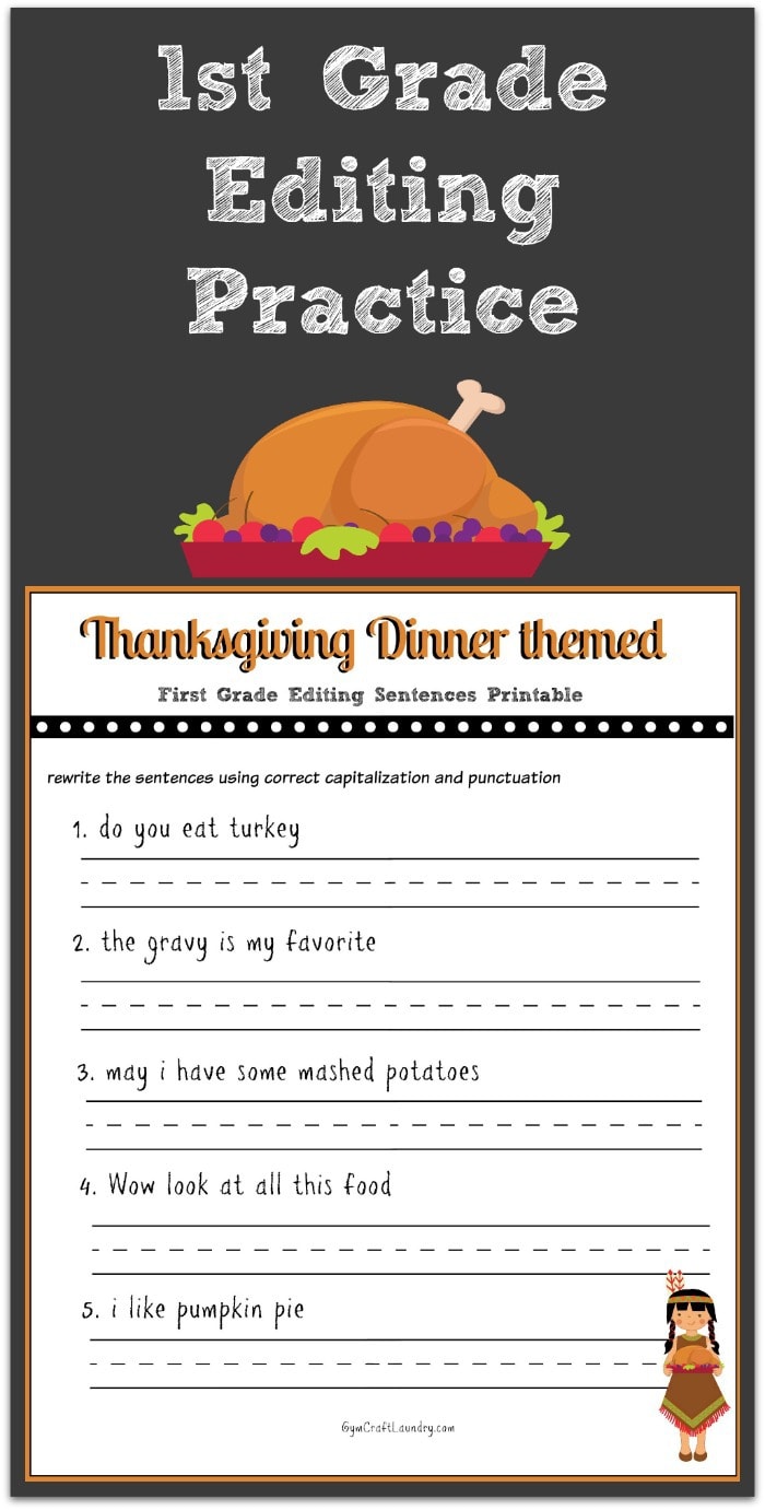 Thanksgiving 1st Grade Editing Printable - Gym Craft Laundry