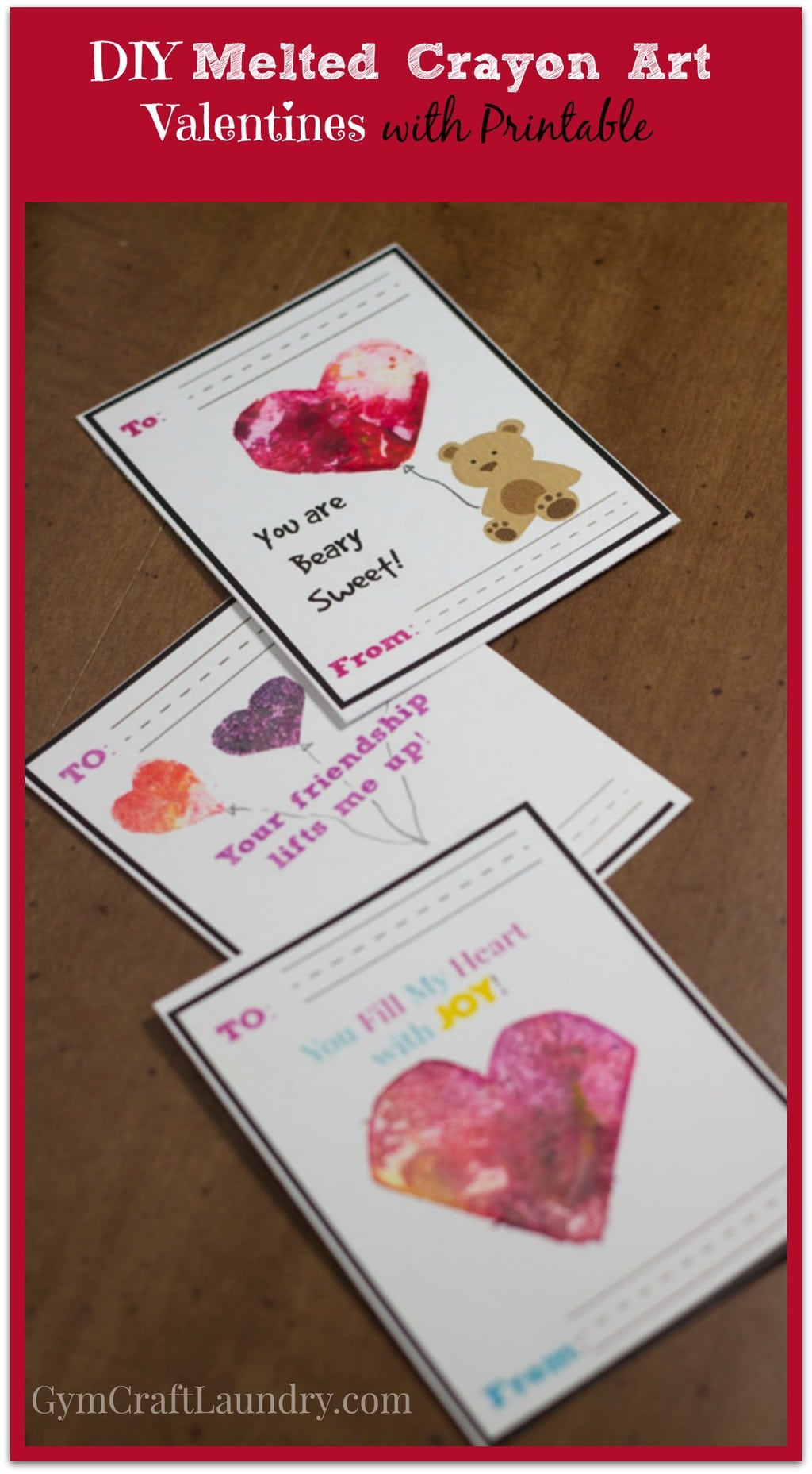 DIY Melted Crayon Art Valentines with Printable Gym Craft Laundry