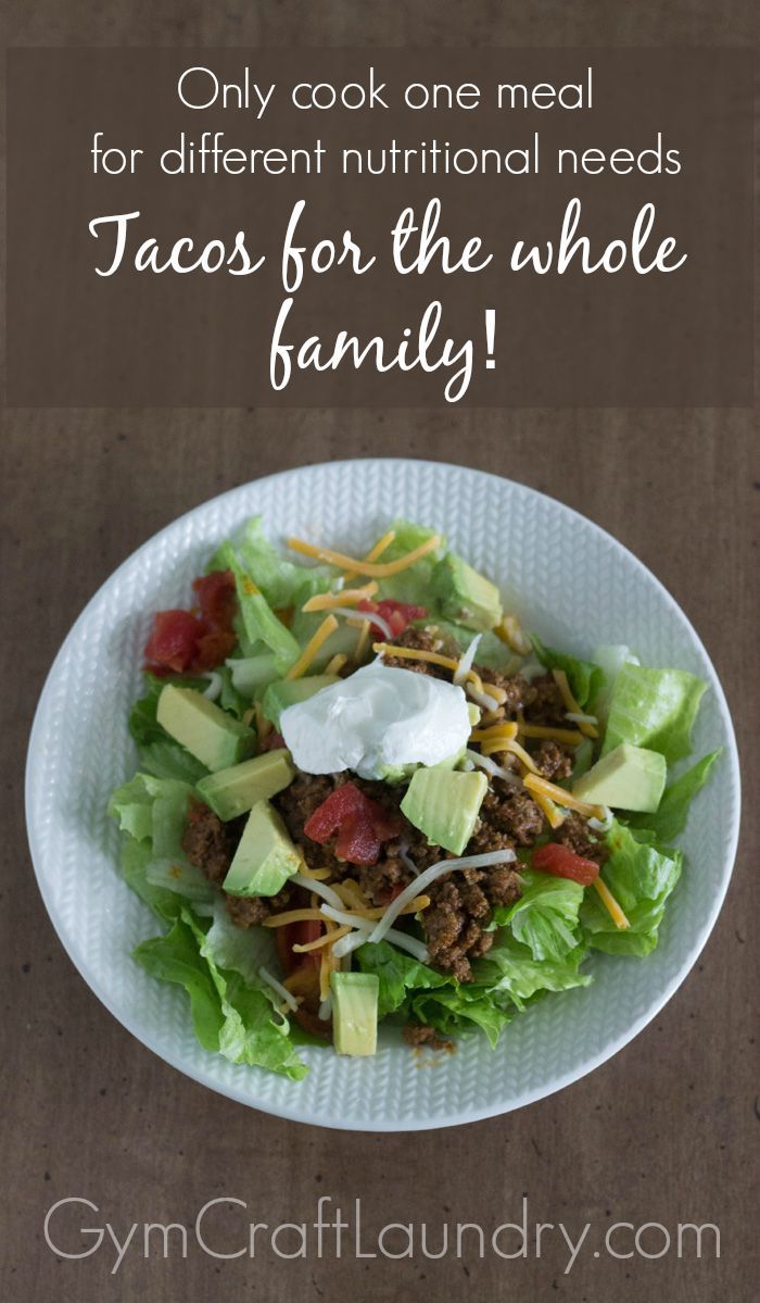 Tacos customized to fit food allergies and differing nutritional needs for a healthy family dinner.