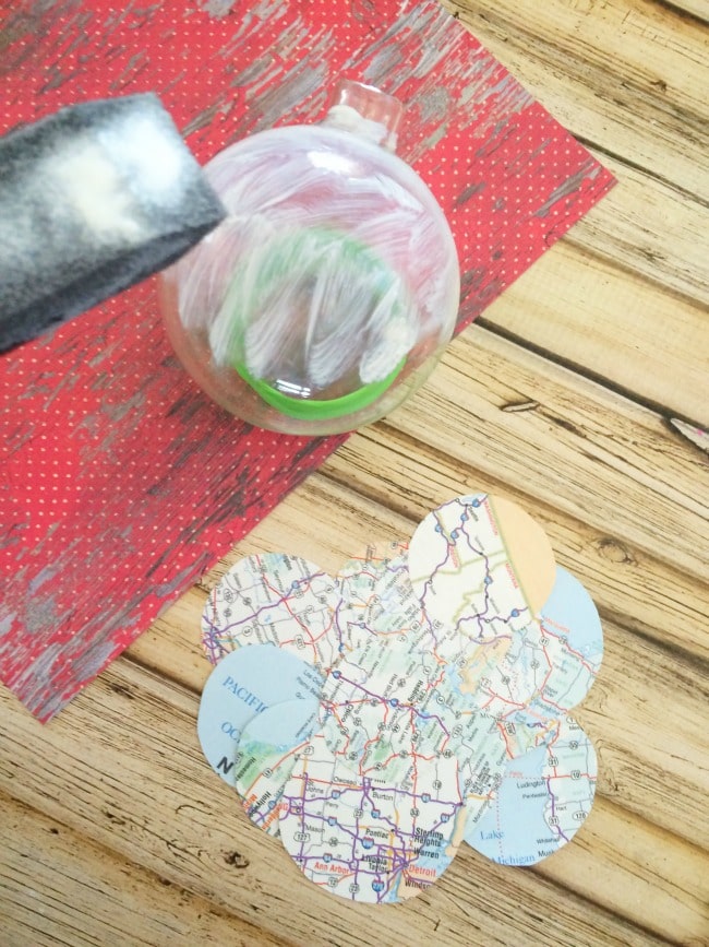 How to modge podge map on glass ornament