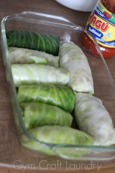 cabbage rolls in baking dish