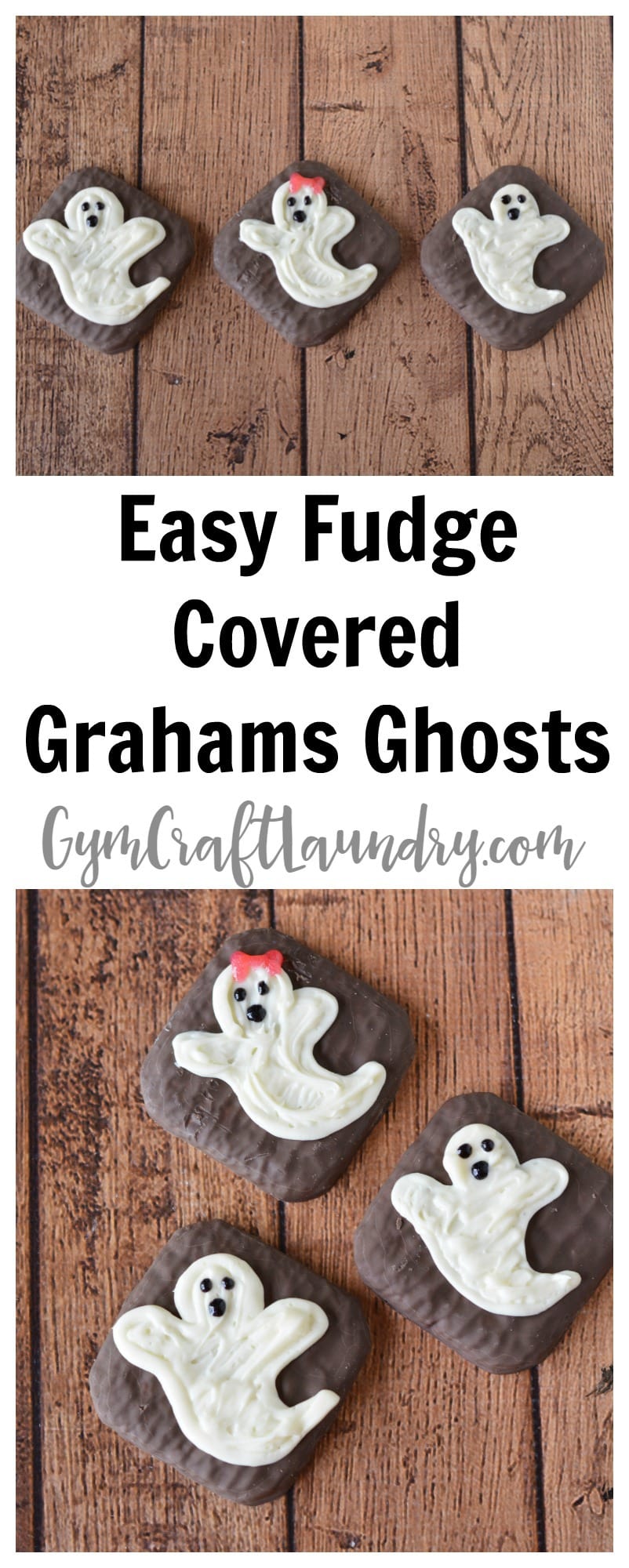 Make these super cute Halloween Treats! Easy Fudge Covered Graham Ghosts.