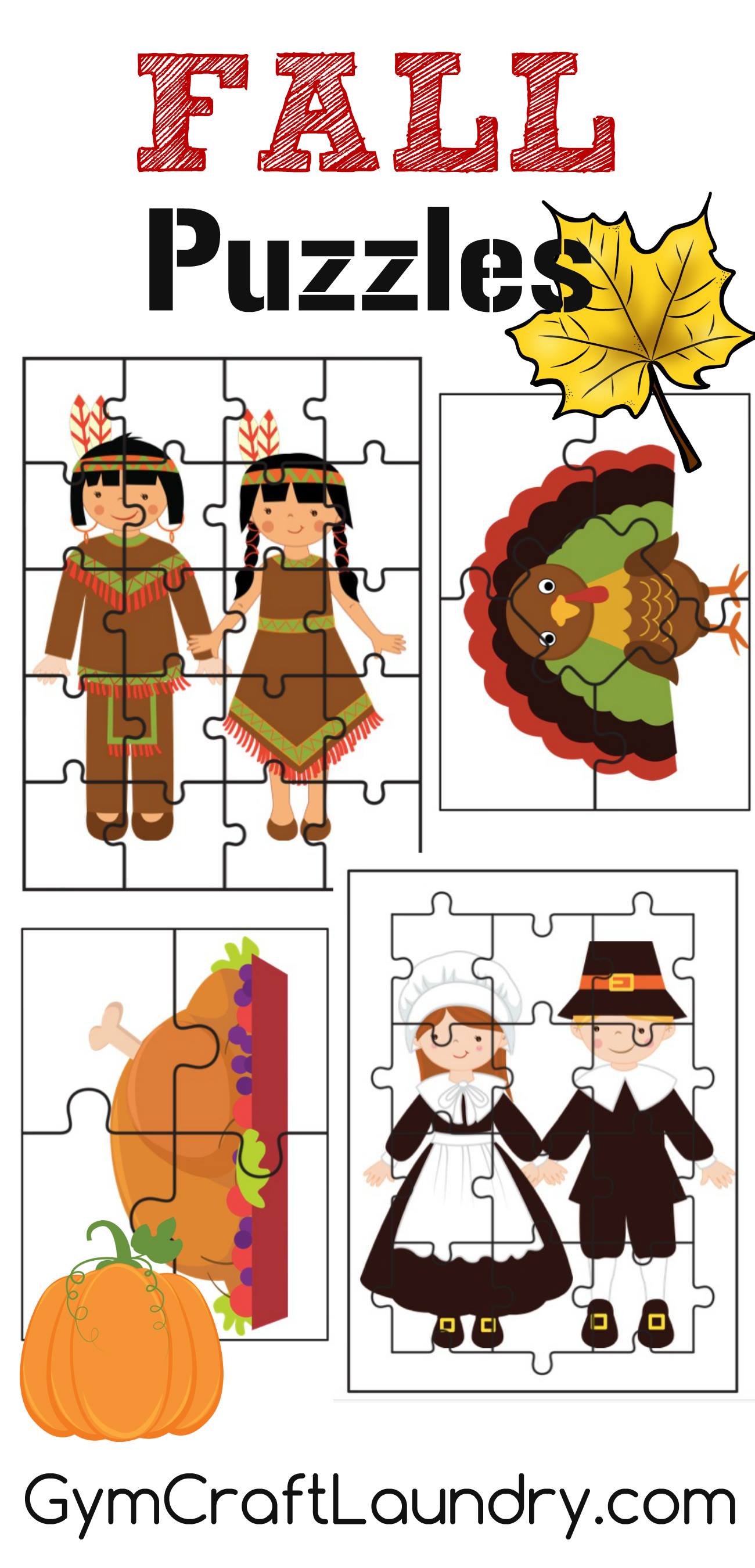 Fall and Thanksgiving Puzzle Activities Printables Gym Craft Laundry