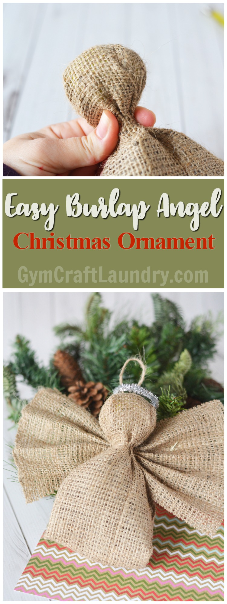 Easy Homemade Christmas Craft. Make this adorable burlap angel ornament! 