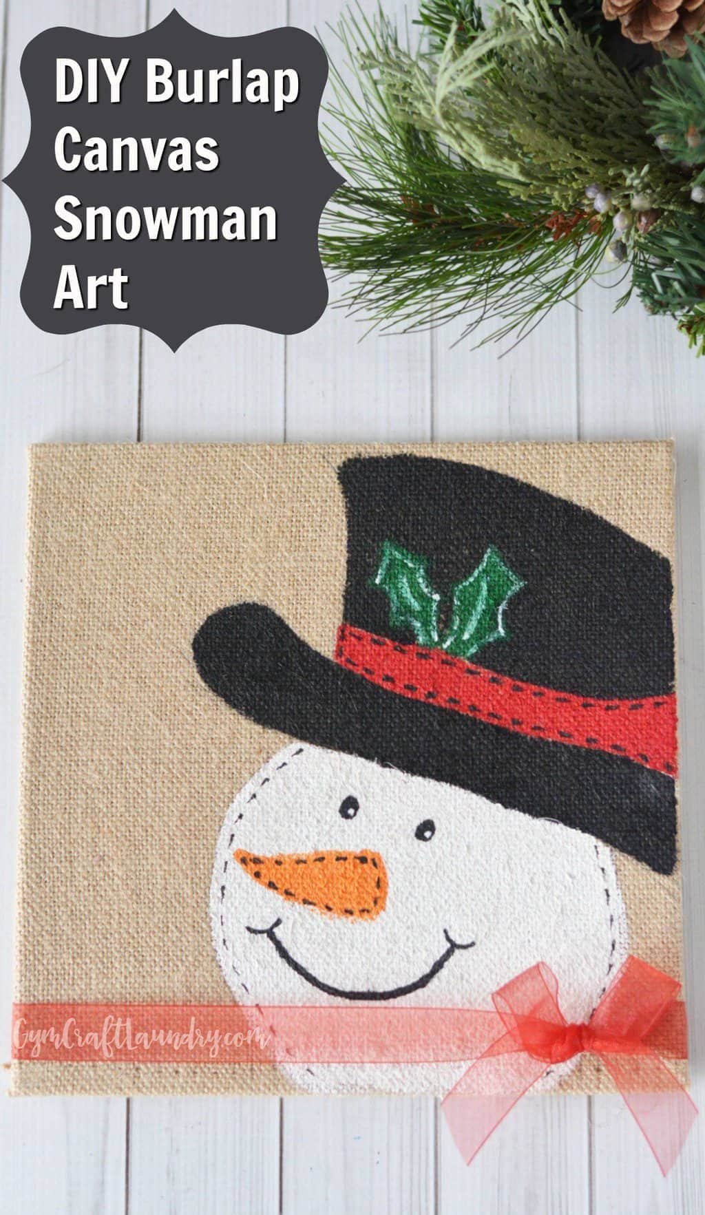 Wow your family and friends with this adorable and easy DIY Burlap Canvas Snowman Craft from Gym Craft Laundry.